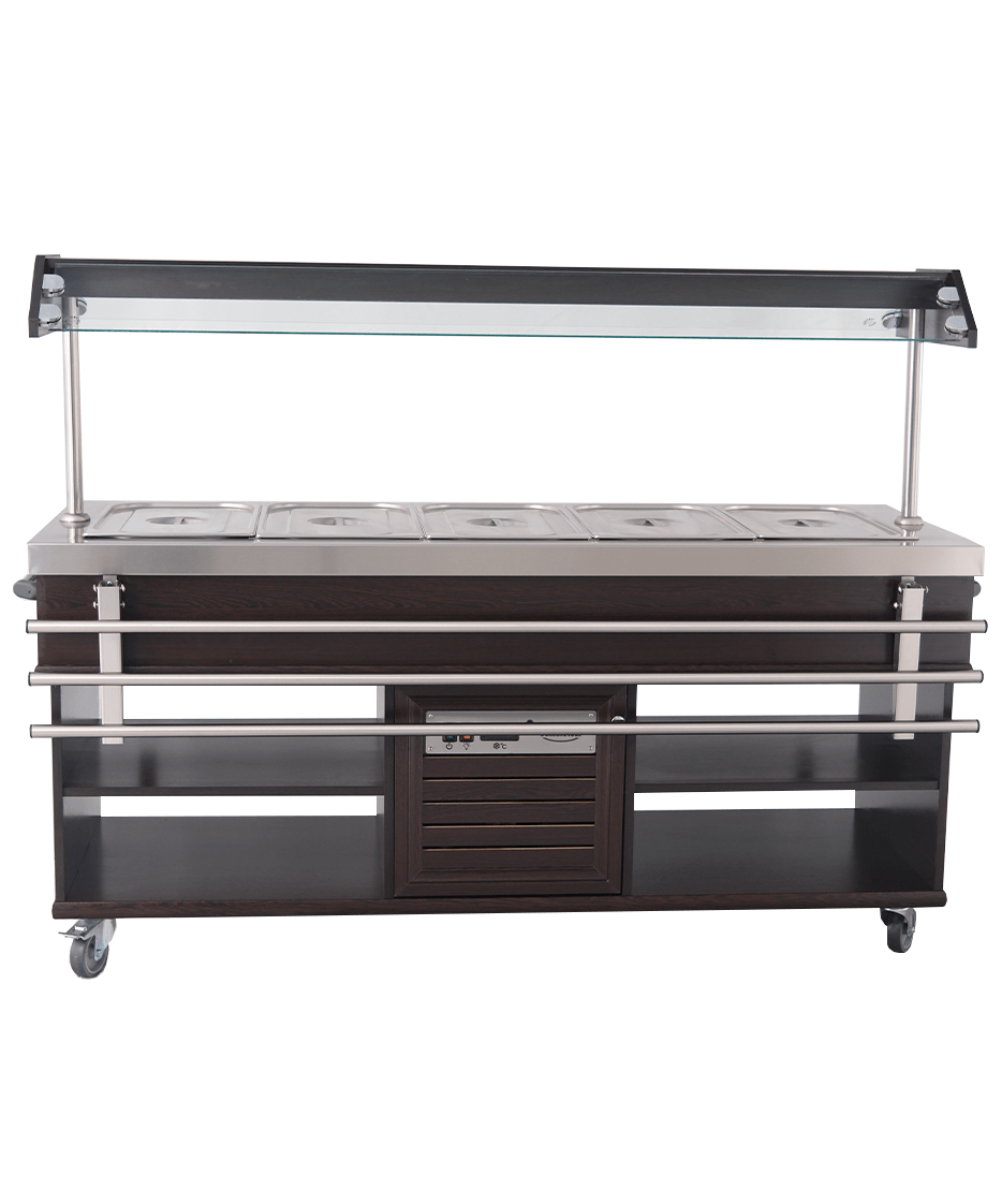 Warmes Buffet / 5 × 1/1 GN / Mahagoni / 1900 × 700 × 1400 mm / Combisteel