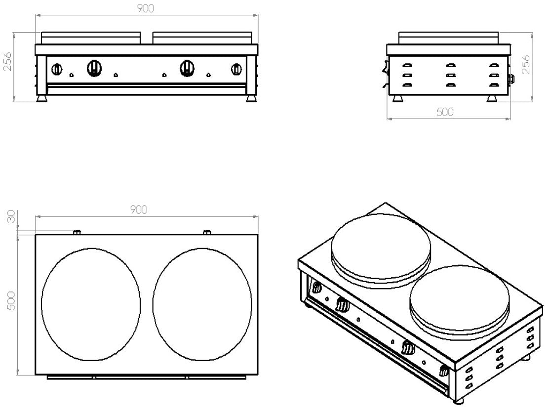 Elektrischer Crêpes-Maker / 2 Platten Ø 400 mm / 2x 3 kW / Combisteel – professioneller Crêpes-Maker für Gastronomie