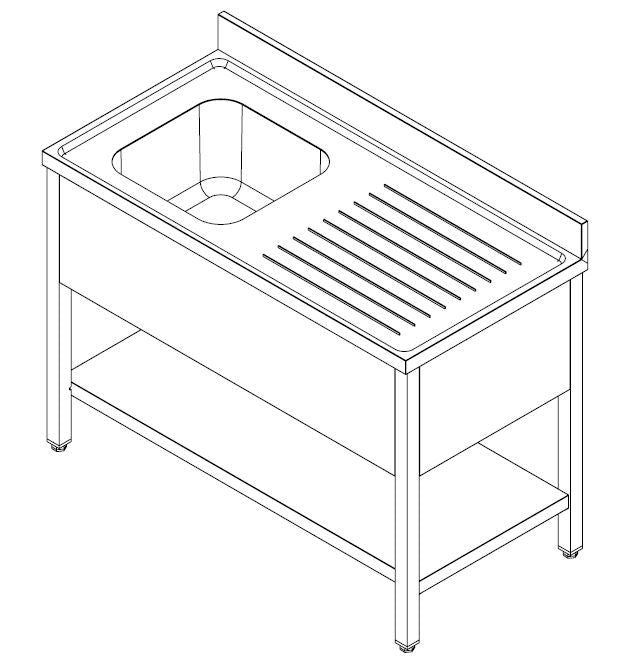 Spültisch mit Grundboden & 1 Becken links / 1200 × 700 mm / Combisteel