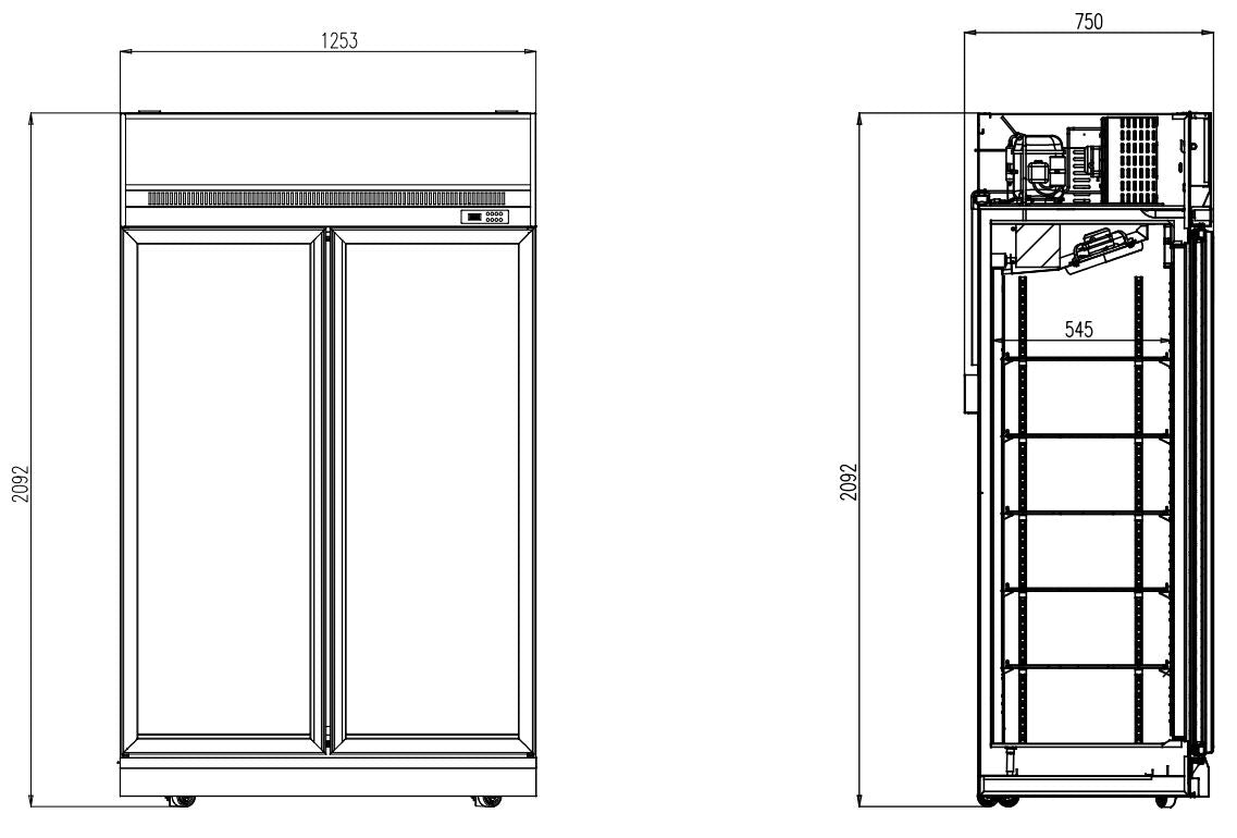 Getränkekühlschrank mit 3 Glastüren Schwarz INS-1000R BL