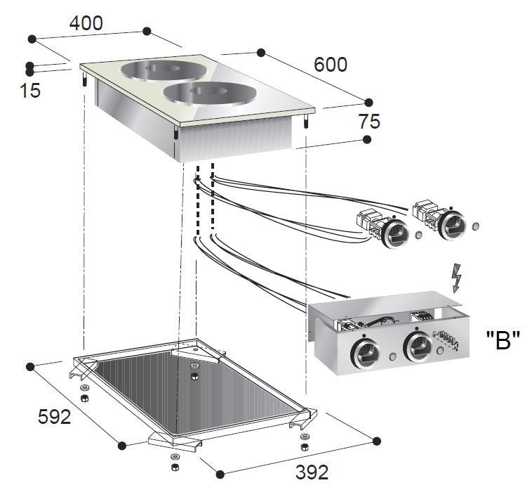 Elektro-Einbau-Kochfeld / 2 Kochzonen / 1x 2,6 / 1x 1,5 kW / 400 mm / Combisteel – professionelles Einbau-Kochfeld für Gastronomie