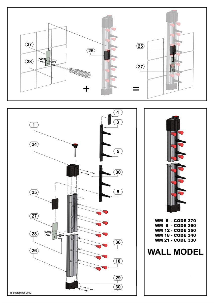 Tellerregal / Wandmodell / 6 Teller / 600 mm hoch / Combisteel