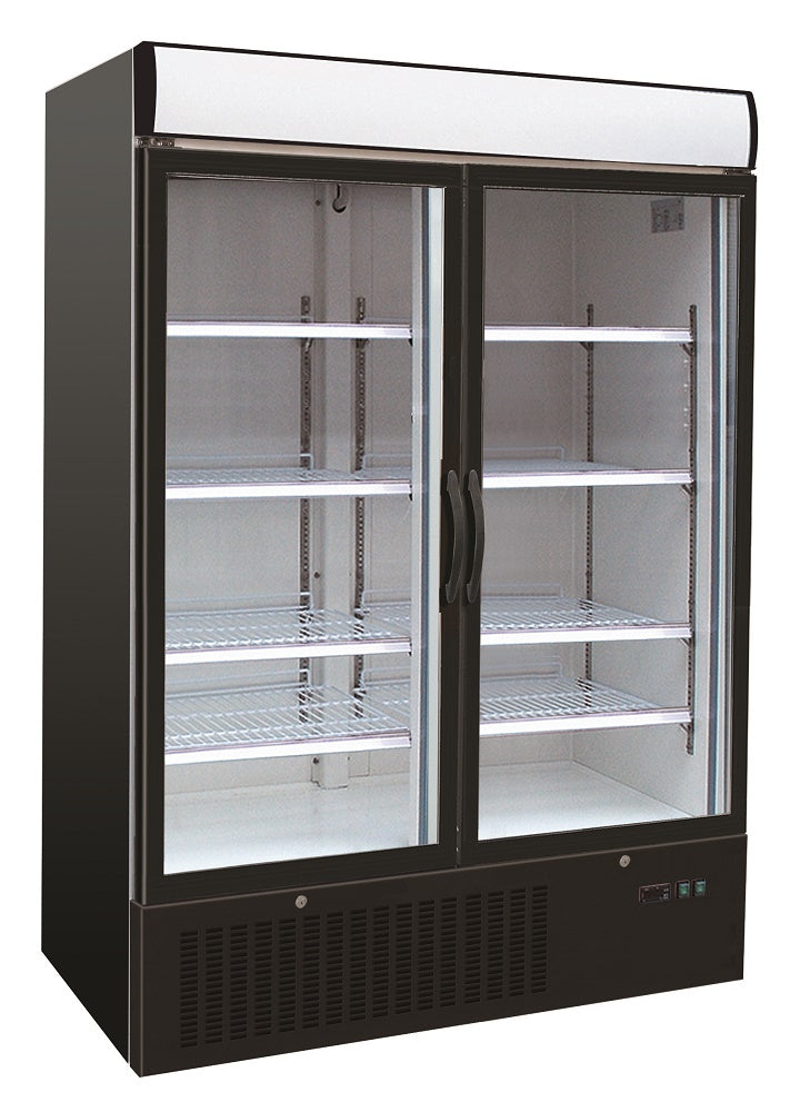 Kühlschrank mit 2 Glastüren Schwarz mit Werbedisplay