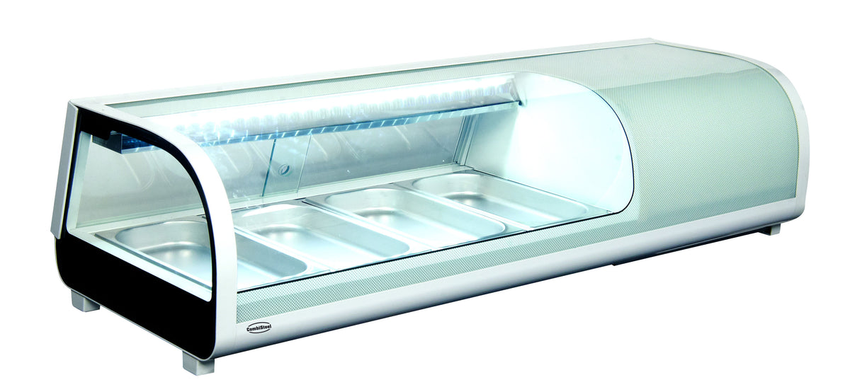 Sushi-Kühlvitrine / 4× 1/3 GN / 0 bis 12 °C / gebogen / Combisteel