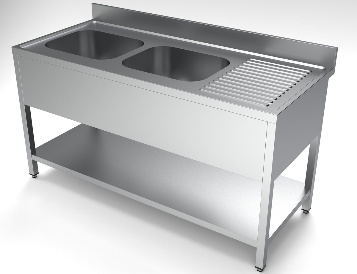 Spültisch mit Grundboden & 2 Becken links / 1600 × 700 mm / Combisteel