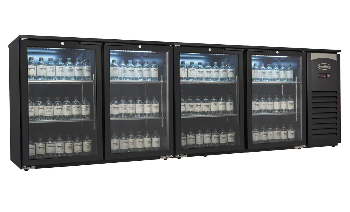 Barkühler 636 L mit 4 Glastüren / Schwarz / Combisteel