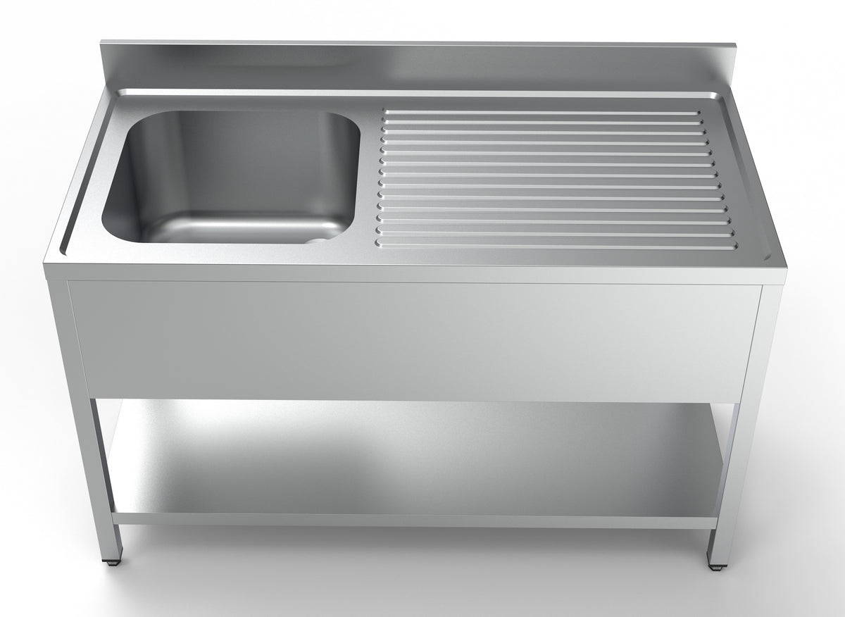 Spültisch mit Grundboden & 1 Becken links / 1400 × 700 mm / Combisteel