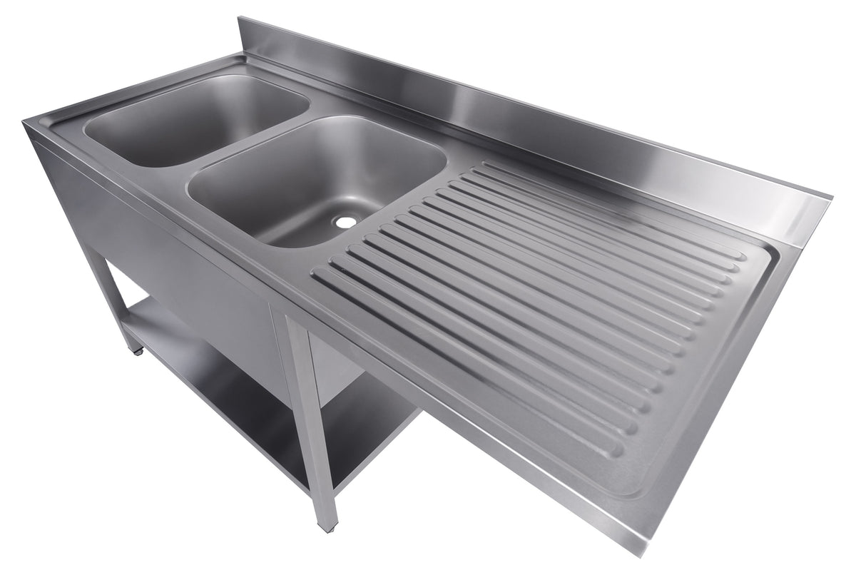 Spültisch mit Grundboden & 2 Becken links / für Spülmaschine / 1600 × 700 mm / Combisteel