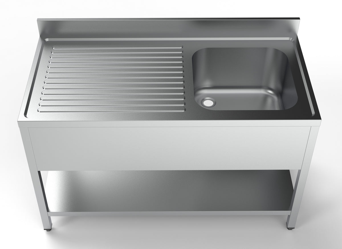 Spültisch mit Grundboden & 1 Becken rechts / 1400 × 700 mm / Combisteel