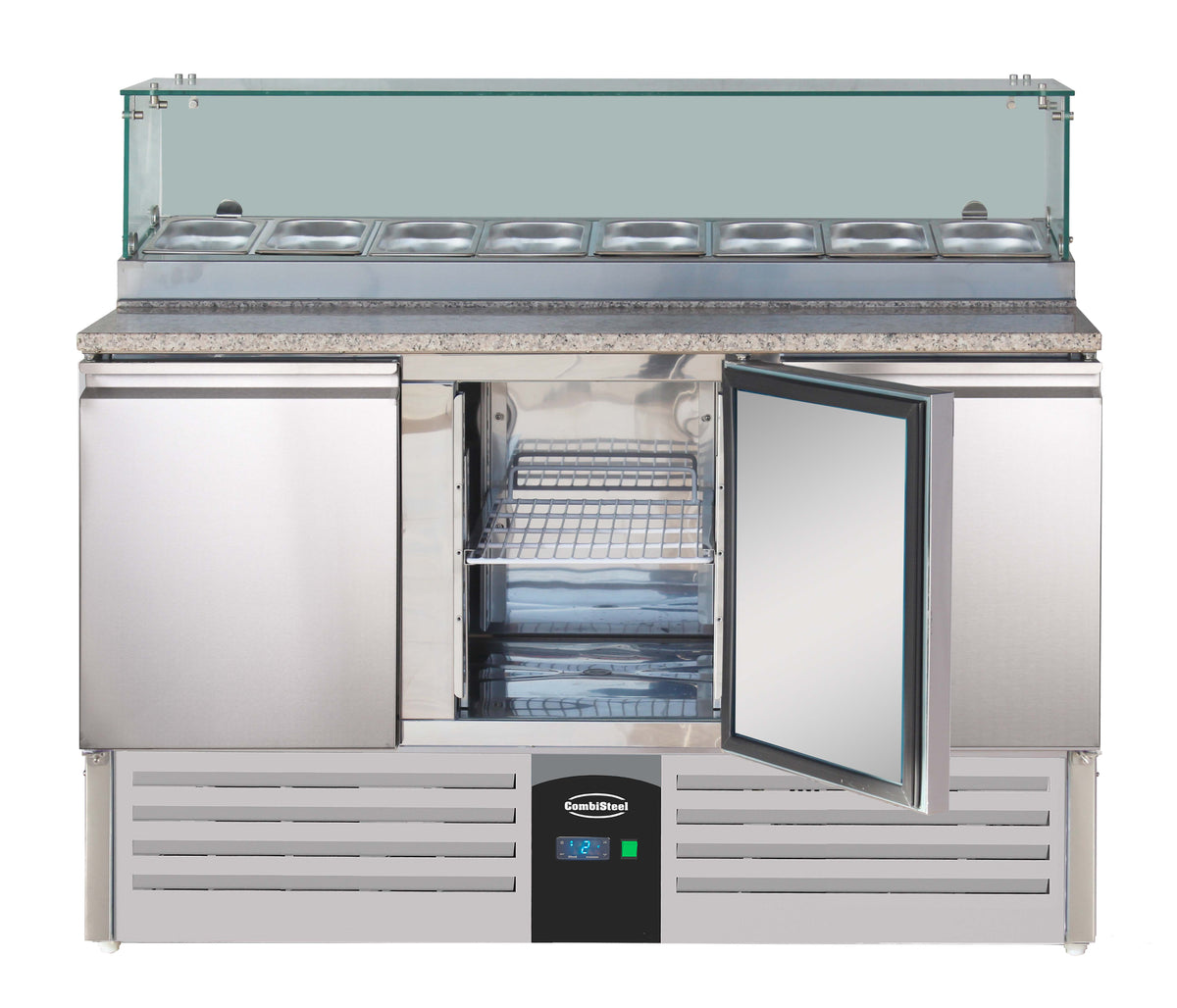 Pizzatisch / mit Glas / 3 Türen / 444 L / Combisteel