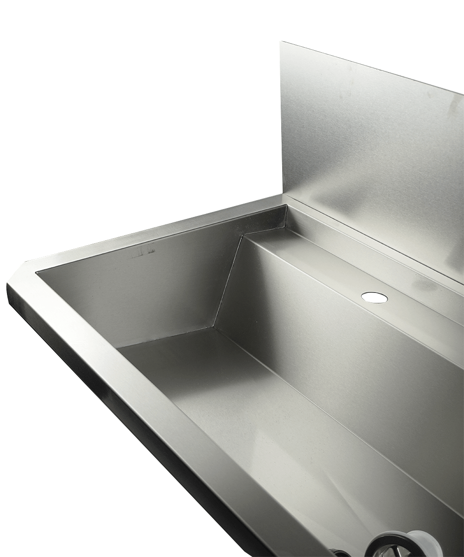 Edelstahl-Handwaschbecken / 2400 mm breit / 4 Armaturplätze / Combisteel