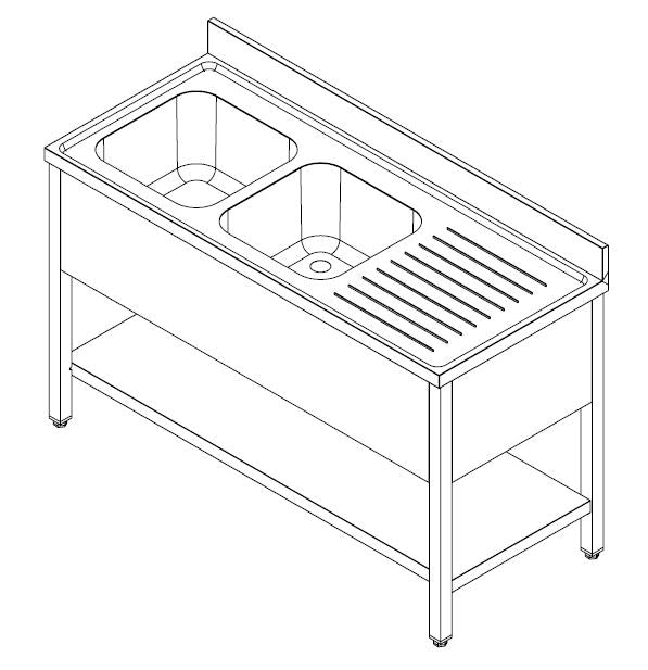 Spültisch mit Grundboden & 2 Becken links / 1600 × 700 mm / Combisteel