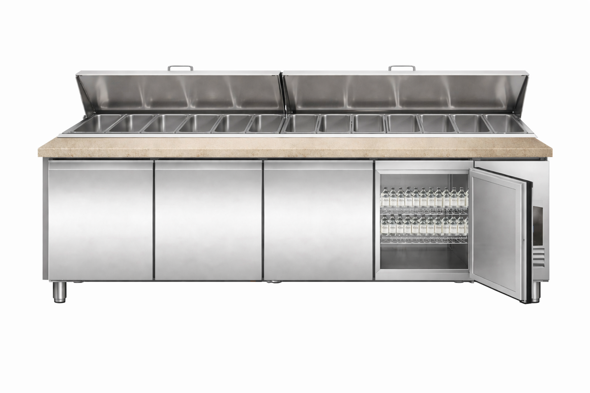 Saladette / mit Granit-Arbeitsplatte / 4 Türen / 12x 1/3 GN / 943 L / Combisteel
