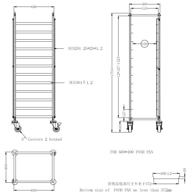 Regalwagen / EN 600×400 / 12 Führungen / 600 × 450 × 1785 mm / Combisteel