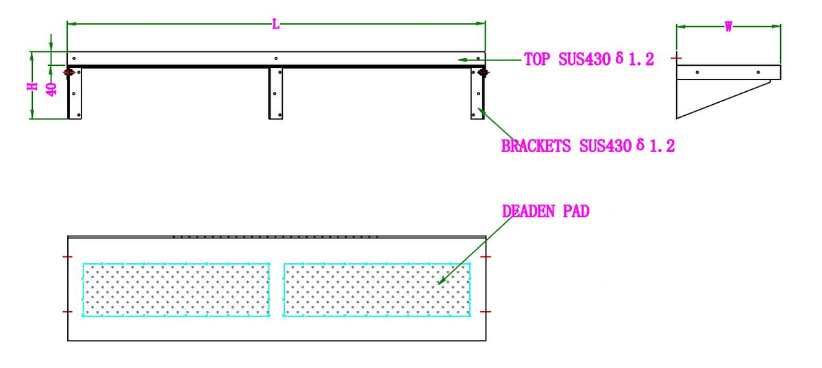 Edelstahl Wandbord / mit Konsolen / 1600 × 400 × 190 mm / Combisteel