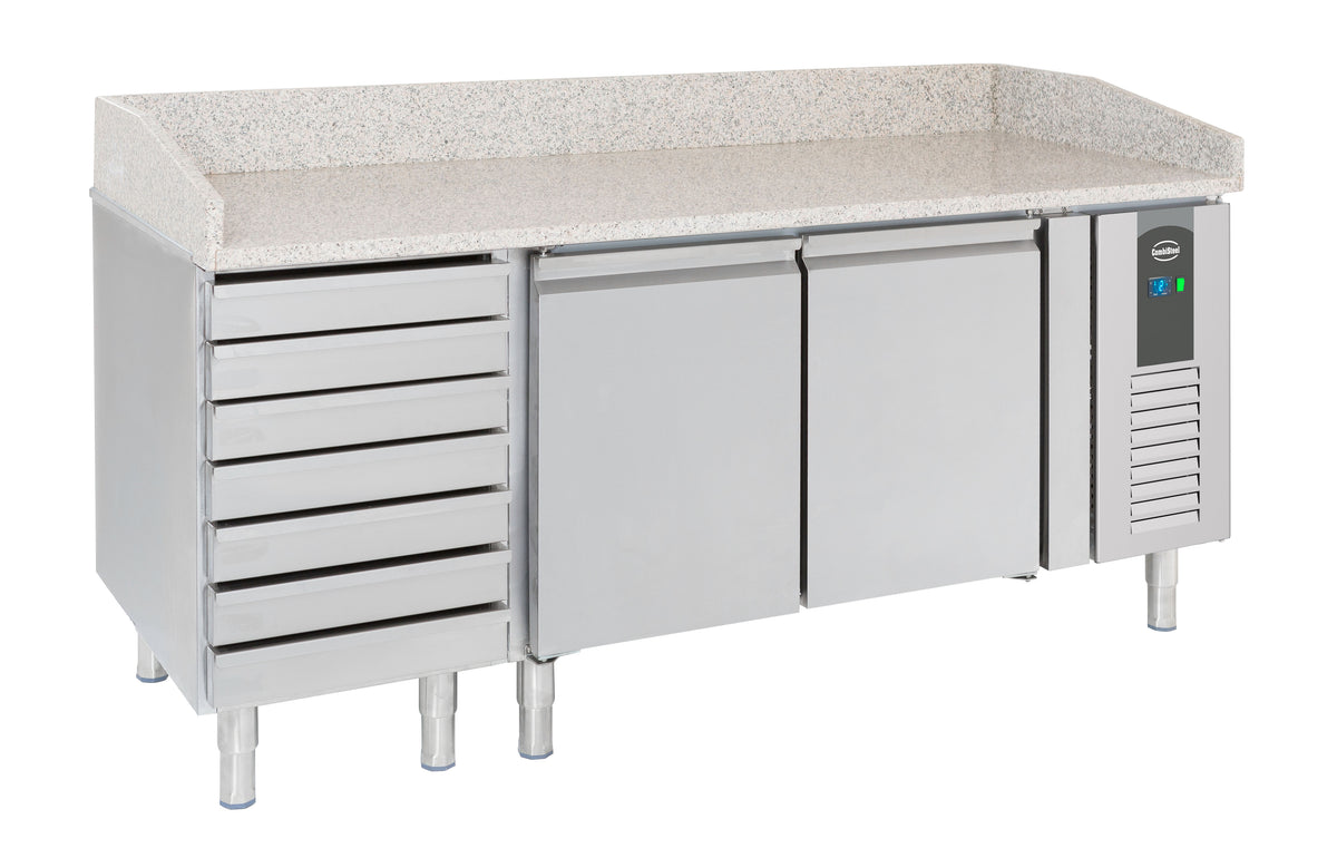 Pizzatisch / 2 Türen / 7 Teigschubladen / 580 L / Combisteel