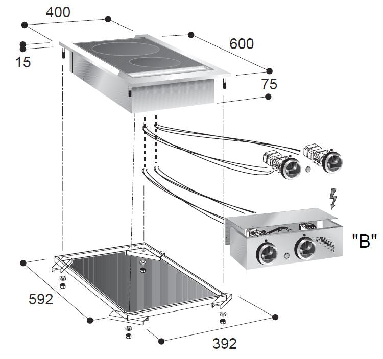 Glaskeramik-Einbau-Kochfeld / 2 Kochzonen / 1x 2,4 / 1x 1,8 kW / 400 mm / Combisteel – professionelles Einbau-Kochfeld für Gastronomie