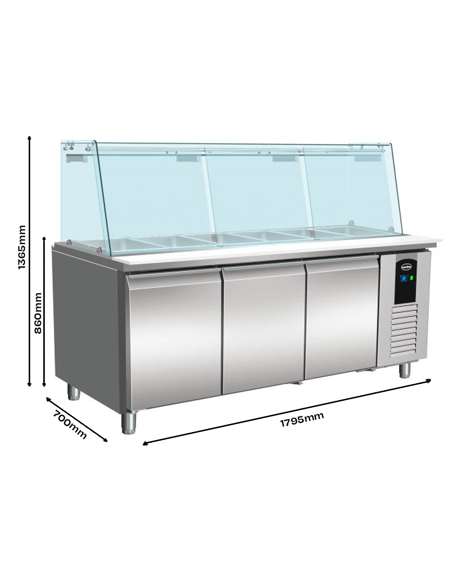 Saladette / mit Glas / 3 Türen / 5x 1/1 GN / 456 L / Combisteel