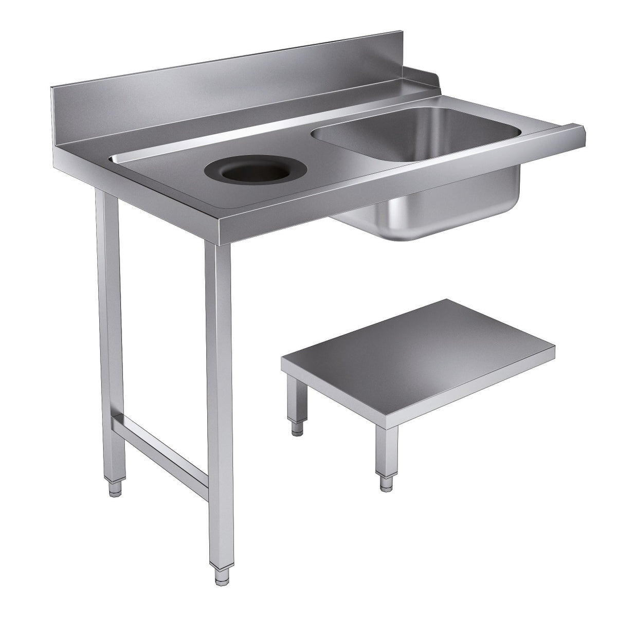 Zulauftisch mit Grundboden & Abfallloch / 1200 × 750 mm / links / Combisteel