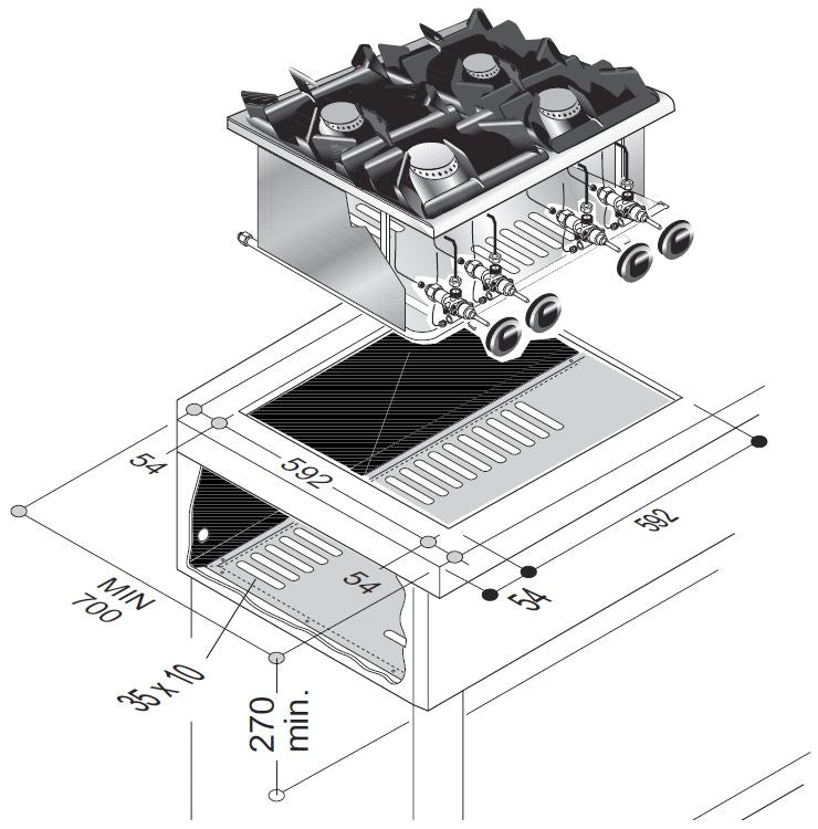 Gas-Einbau-Kochfeld / 4 Brenner / 18 kW / 600 mm / Combisteel – professionelles Einbau-Kochfeld für Gastronomie