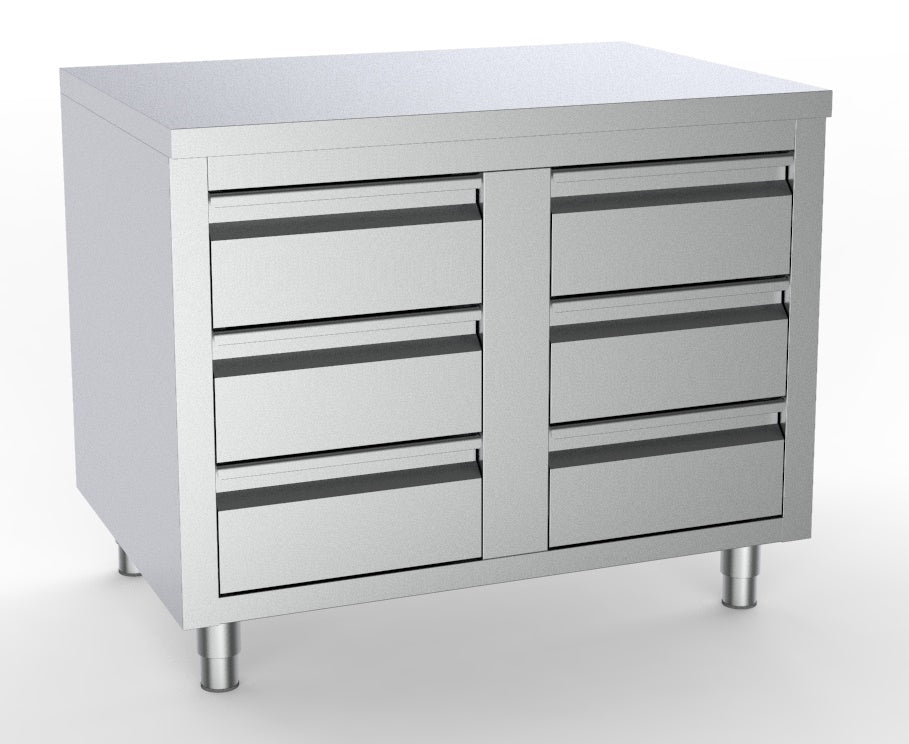 Arbeitstisch mit 6 Schubladen / ohne Aufkantung / 1000 × 700 mm / Combisteel