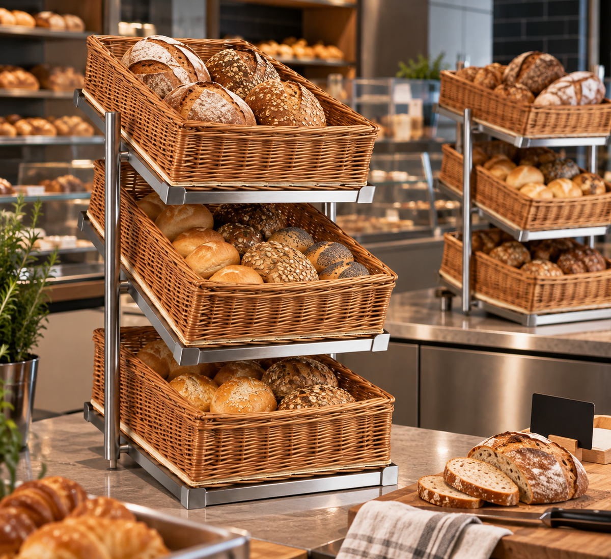 Brotkörbe und Etageren für Bäckerei, Buffet, Supermarkt und Gastronomie