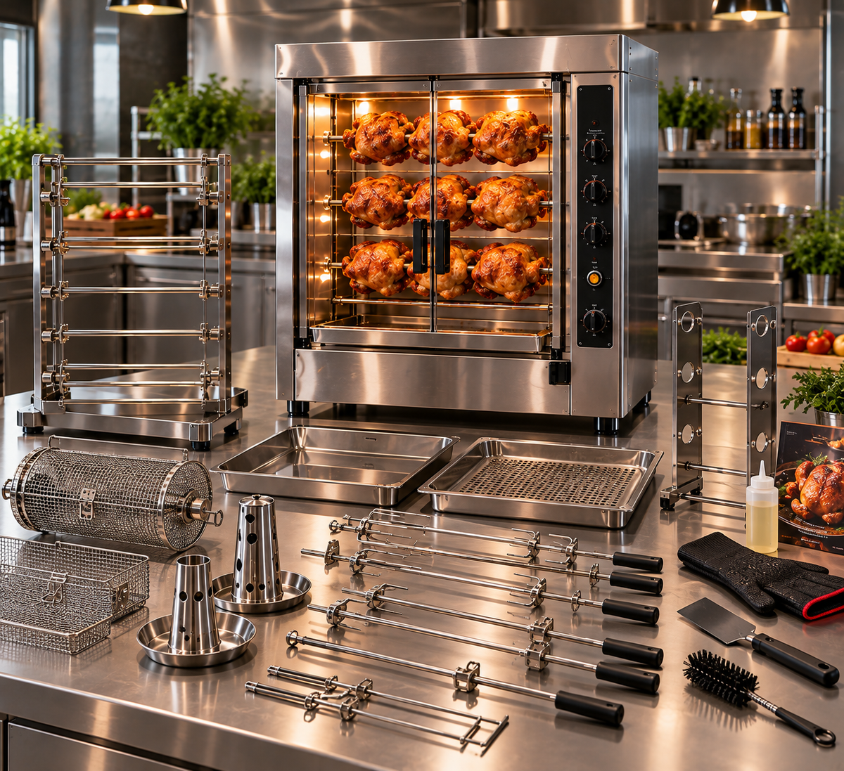 Hähnchengrill-Zubehör mit Spießen und Körben für Gastronomie und Imbiss