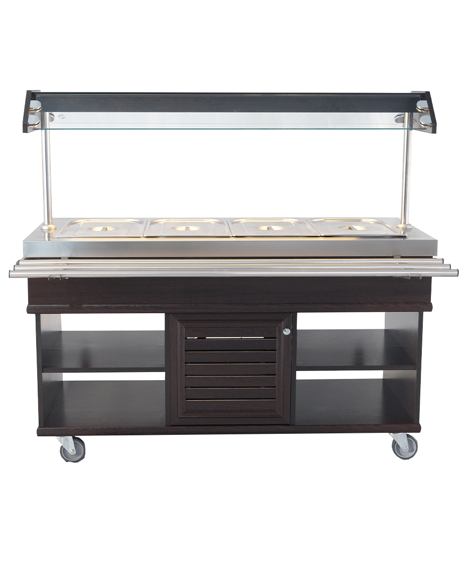 Warmes Buffet / 4 × 1/1 GN / Mahagoni / 1500 × 700 × 1400 mm / Combisteel