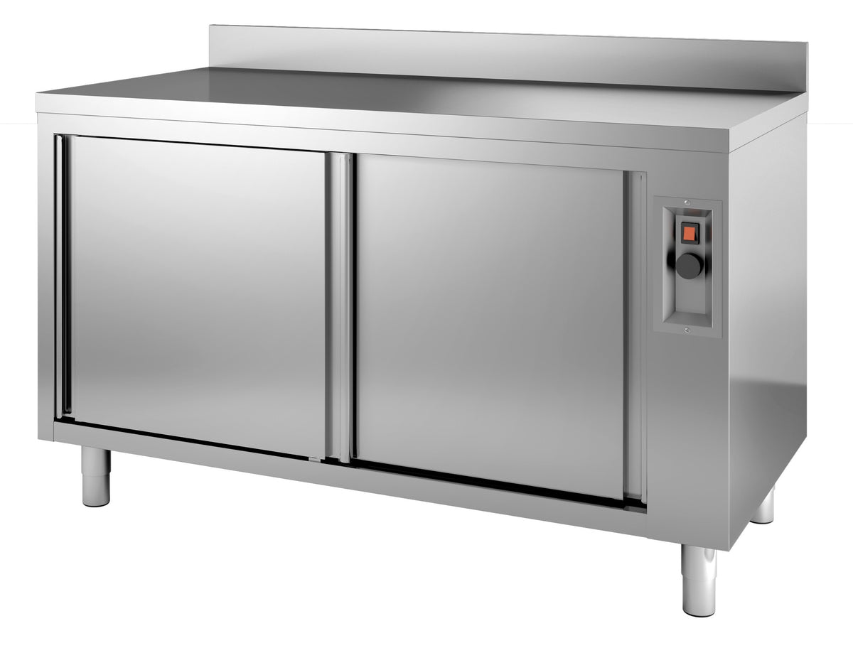 Warmhalteschrank mit Aufkantung / 600 mm tief / 1200 mm breit / 2 Türen / +30 bis +90 °C / 2,4 kW / Combisteel