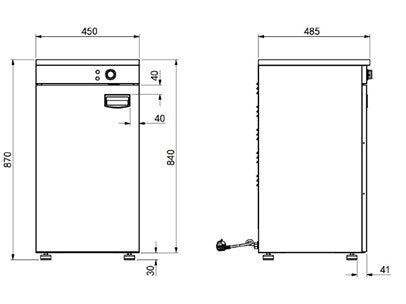 Teller-Wärmeschrank / 450 mm breit / 1 Tür / 45-60 à 32cm diameter Teller / +30 bis +85 °C / 0,8 kW / Combisteel