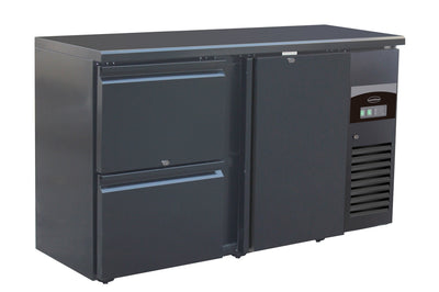 Bartheke 350 L mit 1 Tür und 2 Schubladen / Schwarz / Combisteel
