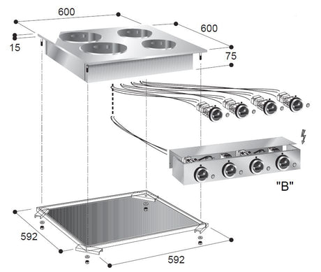 Elektro-Einbau-Kochfeld / 4 Kochzonen / 2x 2,6 / 2x 1,5 kW / 600 mm / Combisteel – professionelles Einbau-Kochfeld für Gastronomie