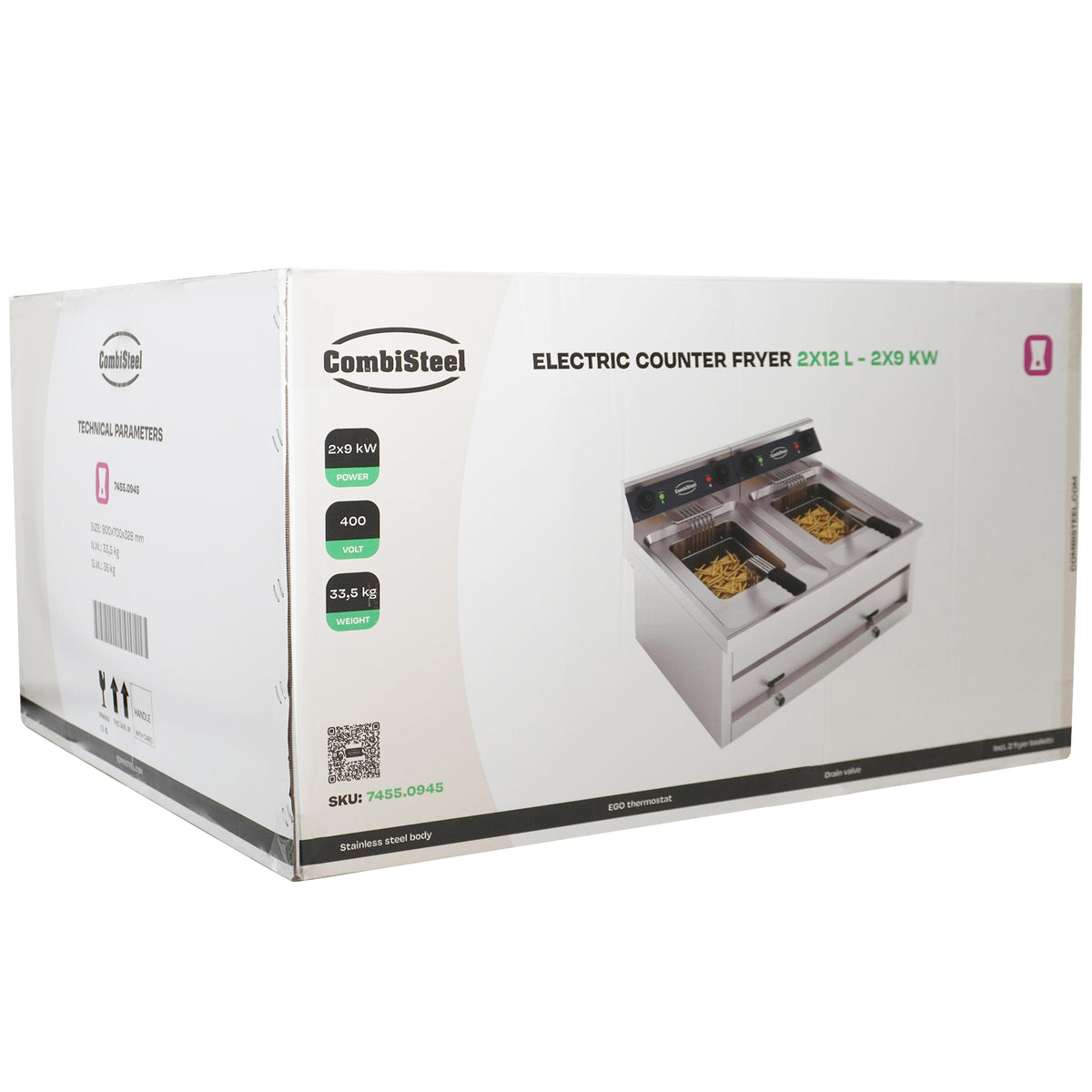 Elektrische Tischfritteuse 2 × 12 L / 2 × 9 kW / Combisteel