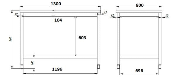 Arbeitstisch ohne Grundboden / 1300 × 800 mm / Combisteel