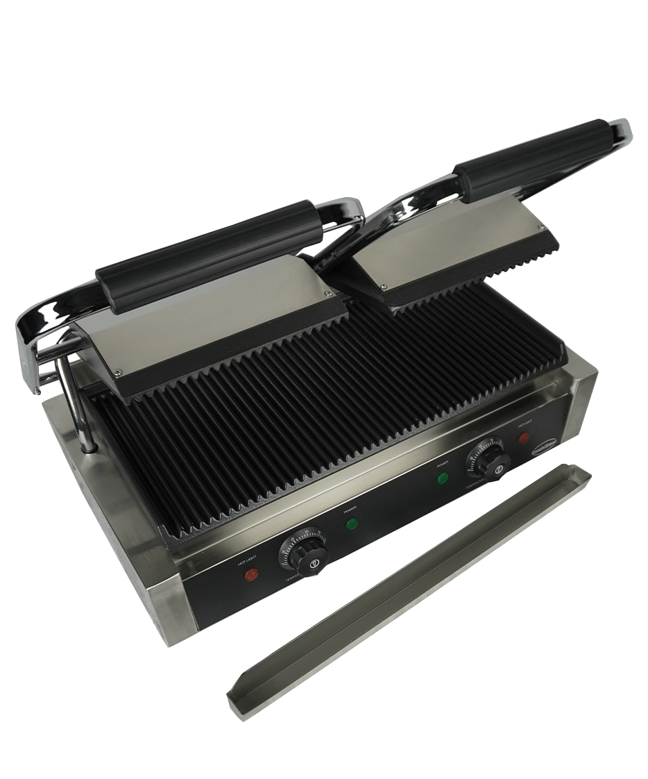 Elektrischer Doppel-Kontaktgrill gerillt 3,6 kW / Combisteel – professioneller Kontaktgrill für Gastronomie
