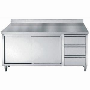 Arbeitsschrank mit Schiebetüren & Schubladen / mit Aufkantung / 1800 × 700 mm / Combisteel