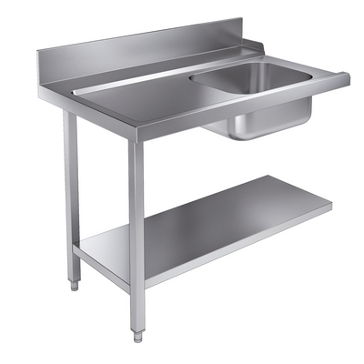 Zulauftisch mit Grundboden / 1200 × 800 mm / links / Combisteel
