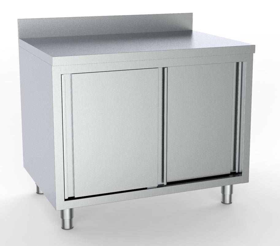 Arbeitsschrank mit Schiebetüren & Aufkantung / 1000 × 600 mm / Combisteel