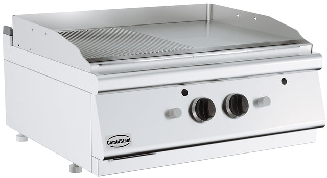 Gas-Grillplatte BASE 700 / Chrom glatt/gerillt / 800 mm / 13 kW / Combisteel – professionelle Gas-Grillplatte für Gastronomie