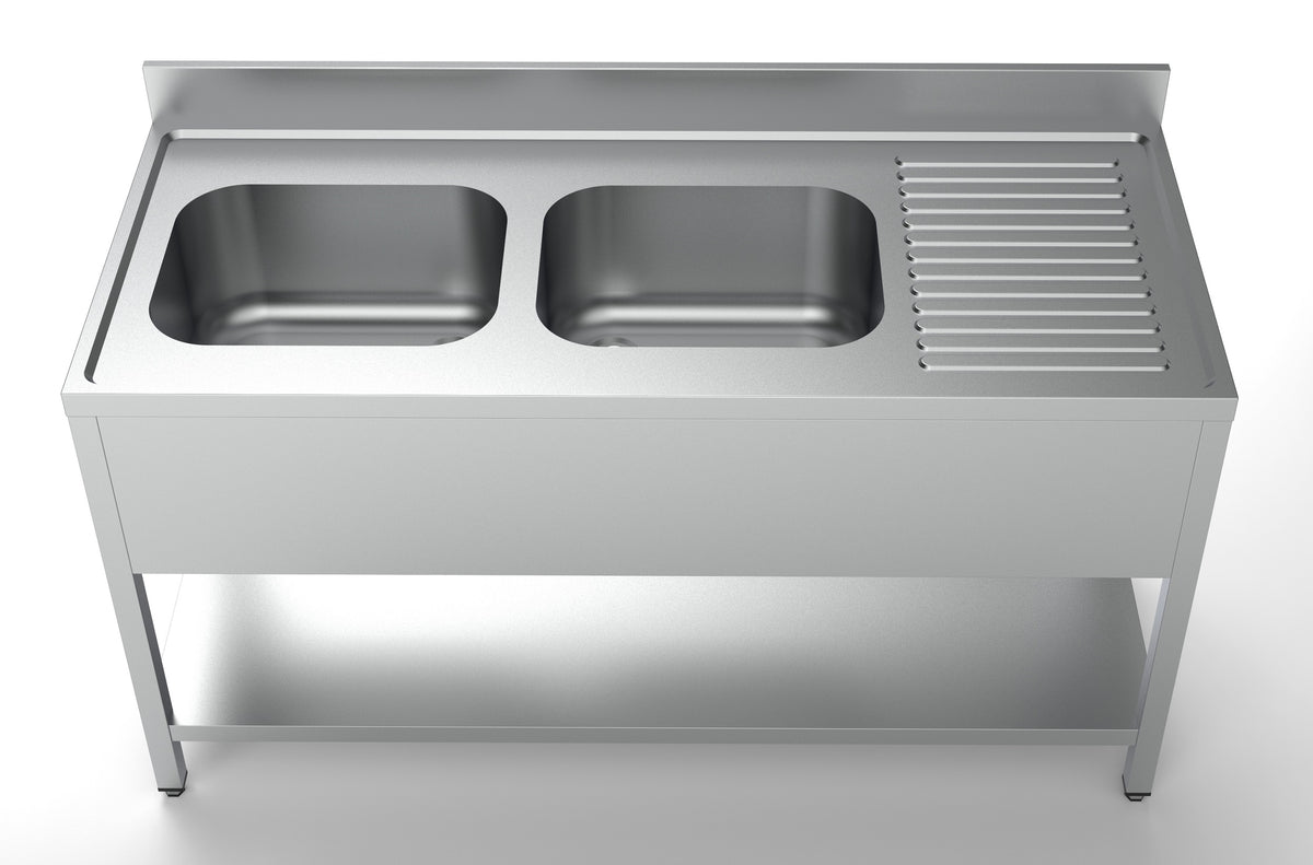 Spültisch mit Grundboden & 2 Becken links / 1600 × 700 mm / Combisteel