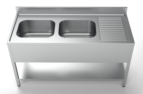 Spültisch mit Grundboden & 2 Becken links / 1600 × 700 mm / Combisteel