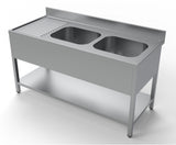 Spültisch mit Grundboden & 2 Becken rechts / 1600 × 700 mm / Combisteel