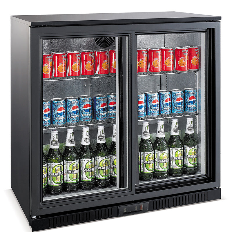 Barkühler 198 L mit 2 Schiebetüren / Schwarz / Combisteel