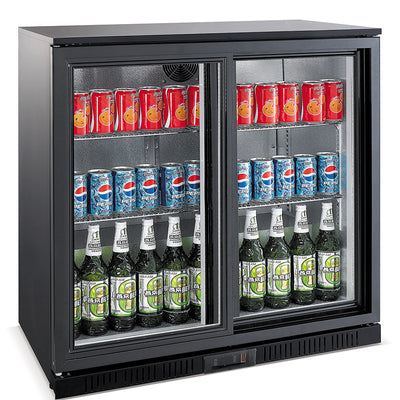 Barkühler 198 L mit 2 Schiebetüren / Schwarz / Combisteel