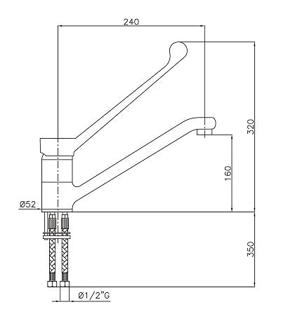 Misch- & Schwenkhahn / 1-Loch / mit Ellenbogenbedienung / Anschluss 1/2" / Combisteel