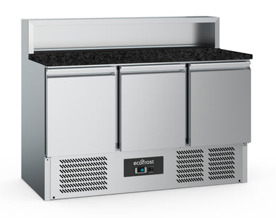 Pizzatisch / schwarze Granit-Arbeitsplatte / 3 Türen / 8x 1/6 GN / 402 L / Combisteel