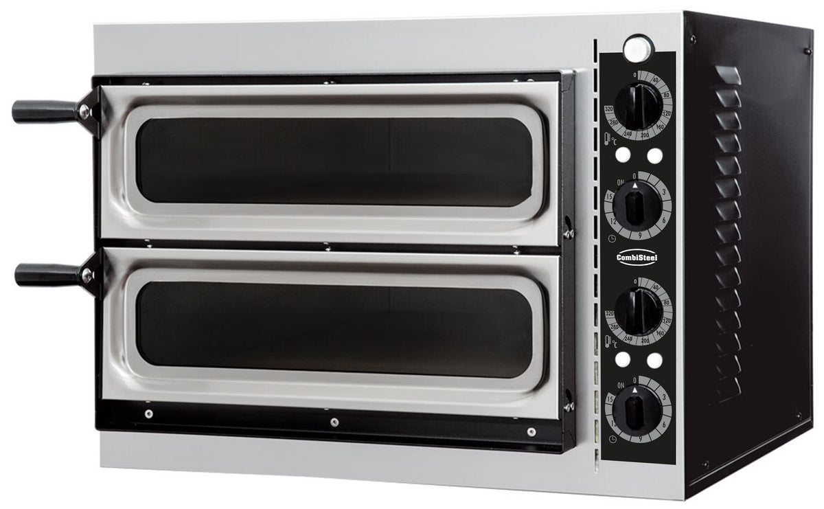 Elektrischer Combisteel Pizzaofen mit 2 Backkammern und Sichtfenstern für 2 × 1 Pizza Ø 32 cm