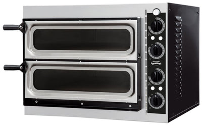 Elektrischer Pizzaofen mit 2 Backkammern und Sichtfenster / 2 × 1 Pizza Ø 32 cm / 2,4 kW / Combisteel