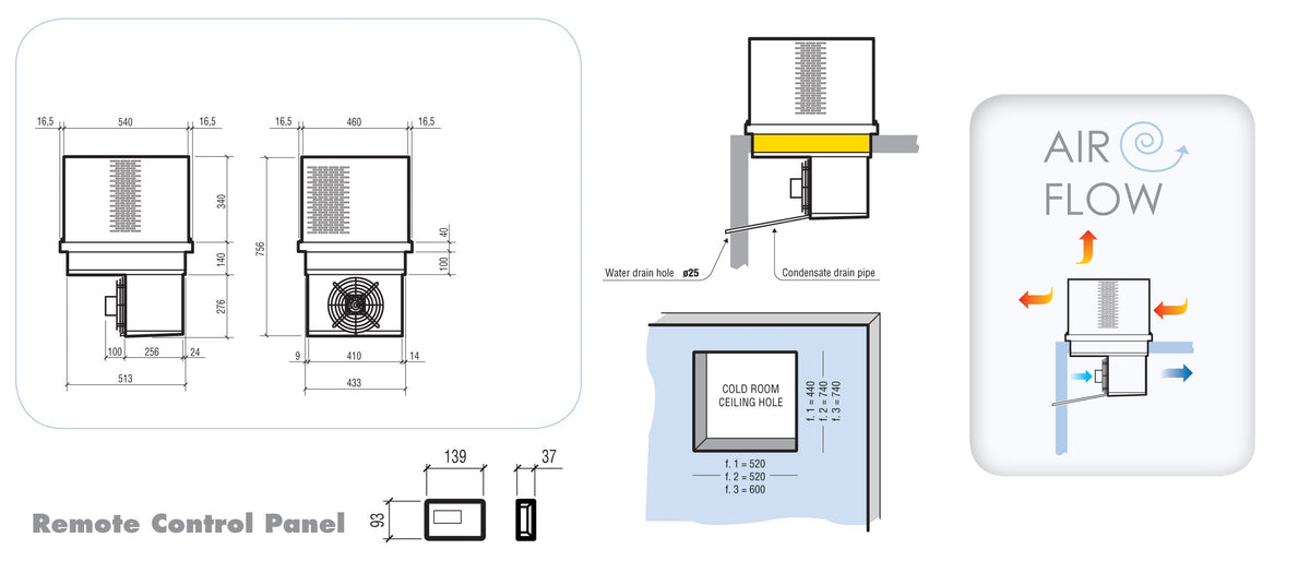 Kühlaggregat / Deckenmodell / 6–10.4 m³ / 230 V / Combisteel