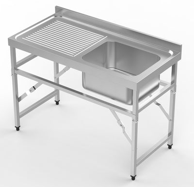 Zusammenklappbarer Spültisch ohne Grundboden & 1 Becken rechts / 1200 × 600 mm / Combisteel